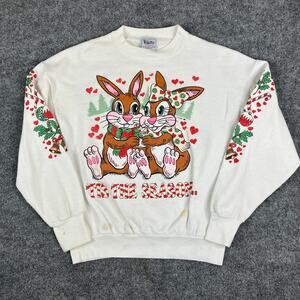 Volunteer Knit Apparel Sweatshirt Womens Size L White The Season Bunny Print
